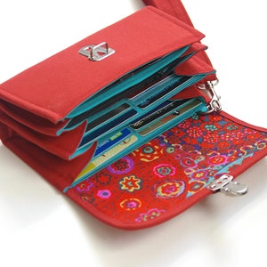 Red wallet clutch, Roomy big wallet for passport, phone and cards, Mom gift, Red wristlet - ready to ship