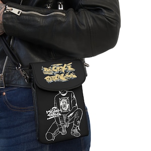 Graffiti Pose, small leather purse, cell phone, vacation passport, black goth wallet