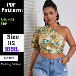 Naaipatroon met één schouder top (pdf) - patroon crop top - eenvoudig patroon - patroon knooptop - naaipatroon dames -2 bonus gratis patroon