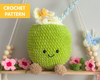 Sunny the Piña Colada Plushie pdf-patroon – Leuke haaktutorial in Jellycat-stijl – Kokosnoot pluche pdf – DIY knuffelpatroon