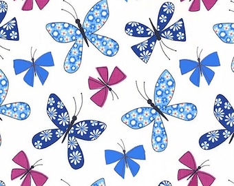 Chasing Butterflies in Blue from the Saturday Morning Collection - 1 yard - Michael Miller Fabric - Butterfly fabric