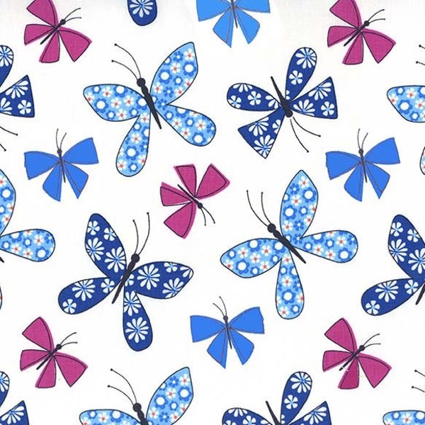 Chasing Butterflies in Blue from the Saturday Morning Collection - 1 yard - Michael Miller Fabric - Butterfly fabric