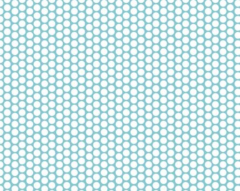 White Honeycomb Dot on Aqua  - 1 yard -  by Riley Blake Designs.