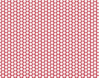 White Honeycomb Dot on Red  - 1 yard -  by Riley Blake Designs.