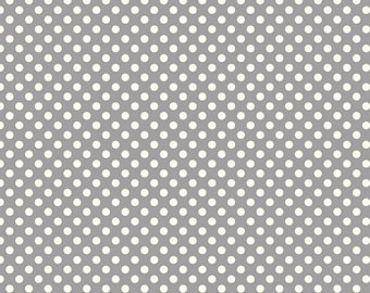 Small Cream Dot in Gray  - 1 yard -  by Riley Blake Designs.