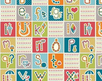 Picnic Whimsy - ABC Patchwork by Rebekah Ginda - 1 alphabet panel (approx 3/4yard) - Organic Birch Fabrics