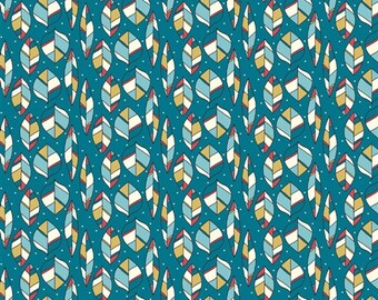 Picnic Whimsy - Leaves Teal by Rebekah Ginda - 1/2 yard - Organic Birch Fabrics