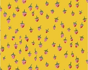 OOP Trixie Aardbeien in goud van Heather Ross voor Windham Fabrics