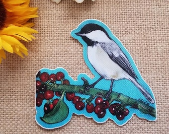 Chickadee with Red Berries Painting Die Cut Sticker