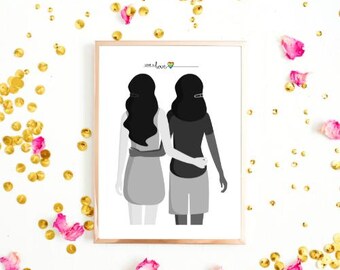 Love Is Love Art Print | Black & White Lesbian Couple (Digital Download)