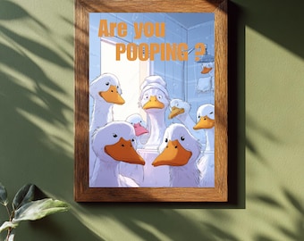 Funny Goose Bathroom Wall Art – “Are You Pooping?” Duck Poster, Humorous Toilet Decor, Cute Animal Bathroom Print, Funny Gift for Home