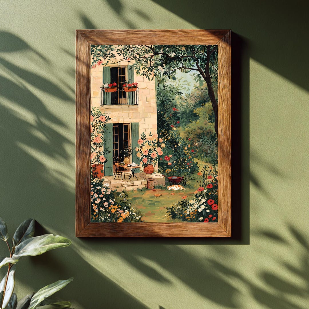 French Cottage Garden Wall Art Romantic Countryside Print Floral House ...