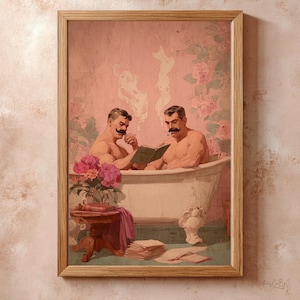Queer Bathroom Art Print – Funny LGBTQ Wall Art | Gift for Him | Unframed Matte Gay Art Poster | Vintage Illustration | Downloadable Print