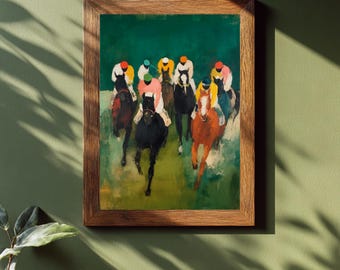 Horse Racing Art Print, Colorful Jockey Scene, Equestrian Wall Decor