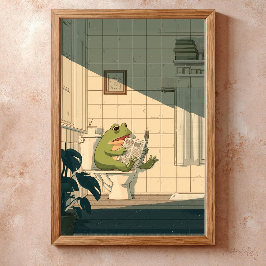 Whimsical Frog Bathroom Wall Art – Funny Toilet Print, Japanese Style ...