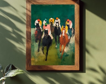 Horse Racing Art Print, Equestrian Wall Decor, Jockey Painting, Vintage Sports Poster, Old Money Aesthetic, Horses, Man Cave Gift, Oil Paint