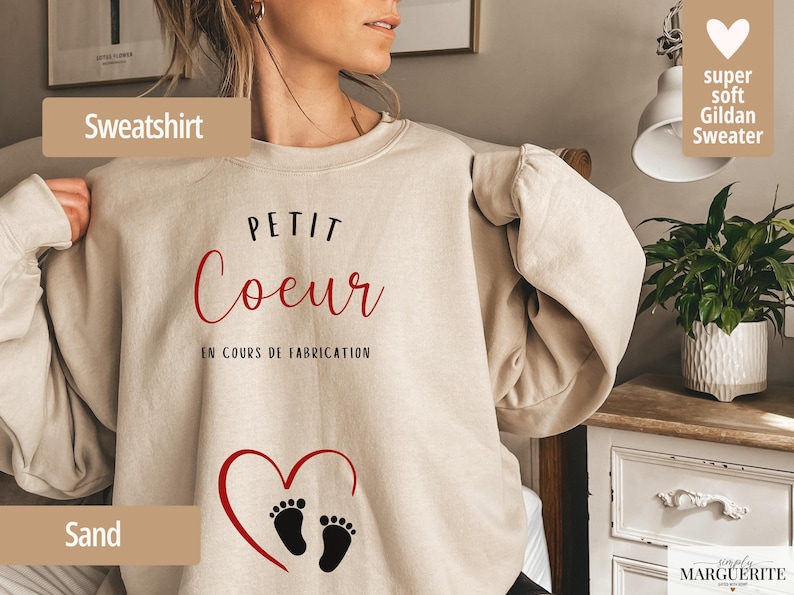 T-shirt annonce grossesse, annonce bébé, cadeau femme enceinte, tshirt grossesse future maman baby reveal petit cœur en cours de fabrication bild 2
