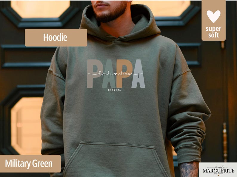 Personalized Papa T Shirt with Names & EST Year, Custom Dad Shirt, Papa Shirt, Father’s Day Gift, New Dad Gift, Papa Sweatshirt or Hoodie imagen 3