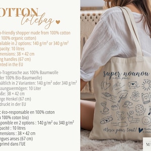 Cadeau nounou personnalisé – Tote bag merci nounou Noël | Cadeau fin d’année crèche avec prénom enfant, idée cadeau pas cher nounou image 2