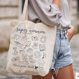 Cadeau nounou personnalisé – Tote bag merci nounou Noël | Cadeau fin d’année crèche avec prénom enfant, idée cadeau pas cher nounou image 3
