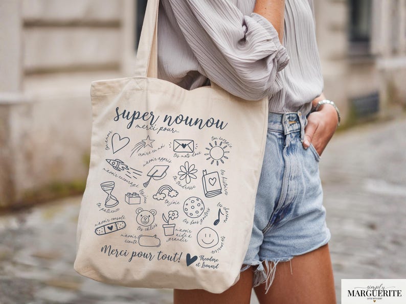Cadeau nounou personnalisé – Tote bag merci nounou Noël | Cadeau fin d’année crèche avec prénom enfant, idée cadeau pas cher nounou image 3