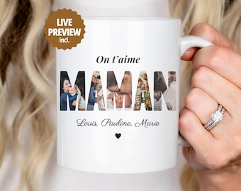 Tasse Maman avec Photos & Prénoms – Mug Maman Personnalisé Photo, Cadeau Fête des Mères, Cadeau Maman