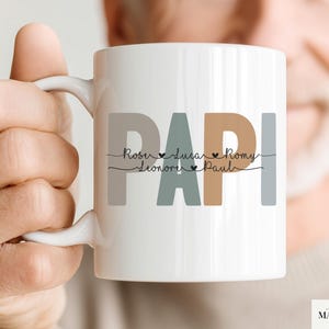 Mug Papi Personnalisé avec Prénoms, Cadeau Papi Original, Tasse Papy Personnalisée Famille Cadeau Grand-Père Idée Cadeau Fête des Pères Noël