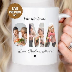 Oma Fototasse personalisiert mit Namen – Foto Tasse Oma Geschenk, personalisierte Tasse mit Bildern, Geschenk Oma Geburtstag, Muttertag Oma