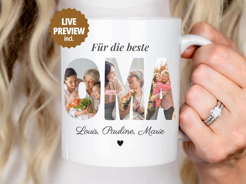 Oma Fototasse personalisiert mit Namen – Foto Tasse Oma Geschenk, personalisierte Tasse mit Bildern, Geschenk Oma Geburtstag, Muttertag Oma image 1