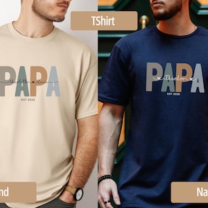 Personalized Papa T Shirt with Names & EST Year, Custom Dad Shirt, Papa Shirt, Father’s Day Gift, New Dad Gift, Papa Sweatshirt or Hoodie imagen 5