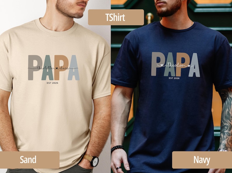 Personalized Papa T Shirt with Names & EST Year, Custom Dad Shirt, Papa Shirt, Father’s Day Gift, New Dad Gift, Papa Sweatshirt or Hoodie imagen 5