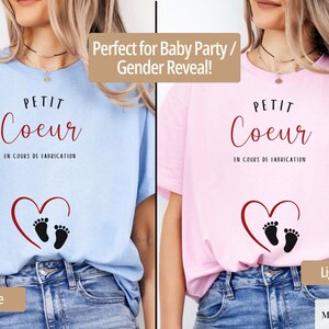 T-shirt annonce grossesse, annonce bébé, cadeau femme enceinte, tshirt grossesse future maman baby reveal petit cœur en cours de fabrication bild 3