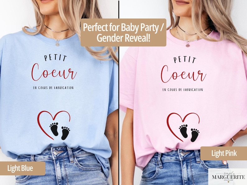 T-shirt annonce grossesse, annonce bébé, cadeau femme enceinte, tshirt grossesse future maman baby reveal petit cœur en cours de fabrication bild 3