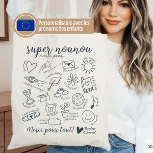 Cadeau nounou personnalisé – Tote bag merci nounou Noël | Cadeau fin d’année crèche avec prénom enfant, idée cadeau pas cher nounou image 1