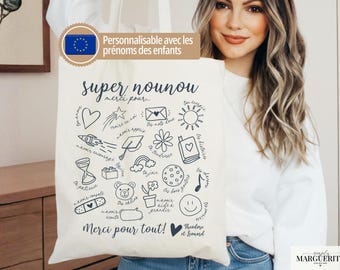 Cadeau nounou personnalisé – Tote bag merci nounou Noël | Cadeau fin d’année crèche avec prénom enfant, idée cadeau pas cher nounou