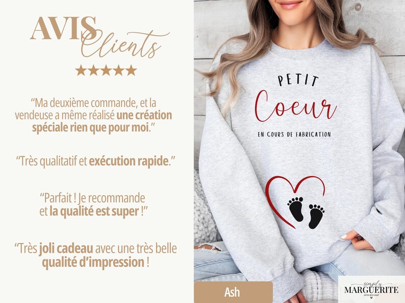 T-shirt annonce grossesse, annonce bébé, cadeau femme enceinte, tshirt grossesse future maman baby reveal petit cœur en cours de fabrication bild 8