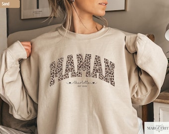 Tshirt ou Sweatshirt Maman Personnalisé avec Prénoms, Cadeau pour Maman Tshirt Imprimé Léopard, Cadeau Fête des Mères, Annonce Grossesse
