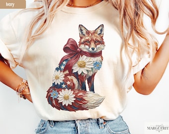 Comfort Colors USA 250 Fox Shirt, Patriotic Floral Fox Tee, 4th of July Cottagecore Americana Shirt, 250th Anniversary USA Gift for Women