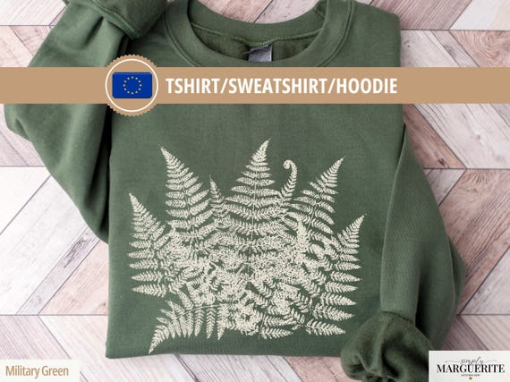 Cottagecore Fern Sweatshirt Linocut Botanical Pullover Forestcore Hoodie Vintage Nature Lover Sweater Boho Fern Hoodie Whimsigoth Shirt