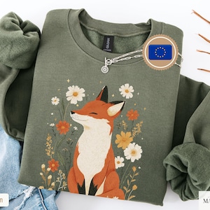 Sweatshirt Renard Cottagecore – Vintage Flower Fox Hoodie, Cute Animal Pull, Pull Forêt Automne, Woodland Lover Gift Shirt