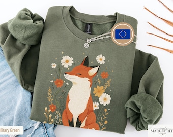 Vintage Flower Fox Sweatshirt or Shirt– Cute Floral Cottagecore Shirt, Woodland Lover Gift, Wildflower Meadow Top, Fairycore Forestcore Tee