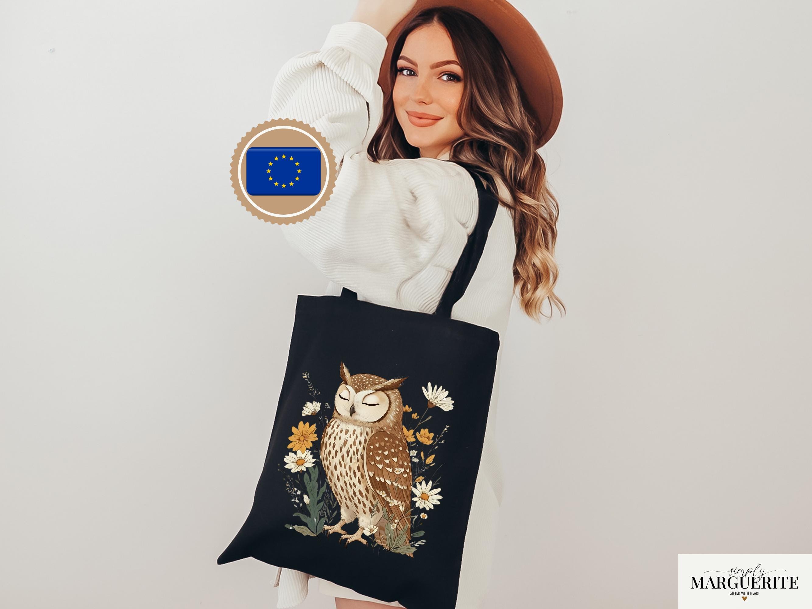Cottagecore Owl Tote Bag, Floral Owl Canvas Bag, Forestcore Book Tote, Cute Aesthetic Nature Lover G