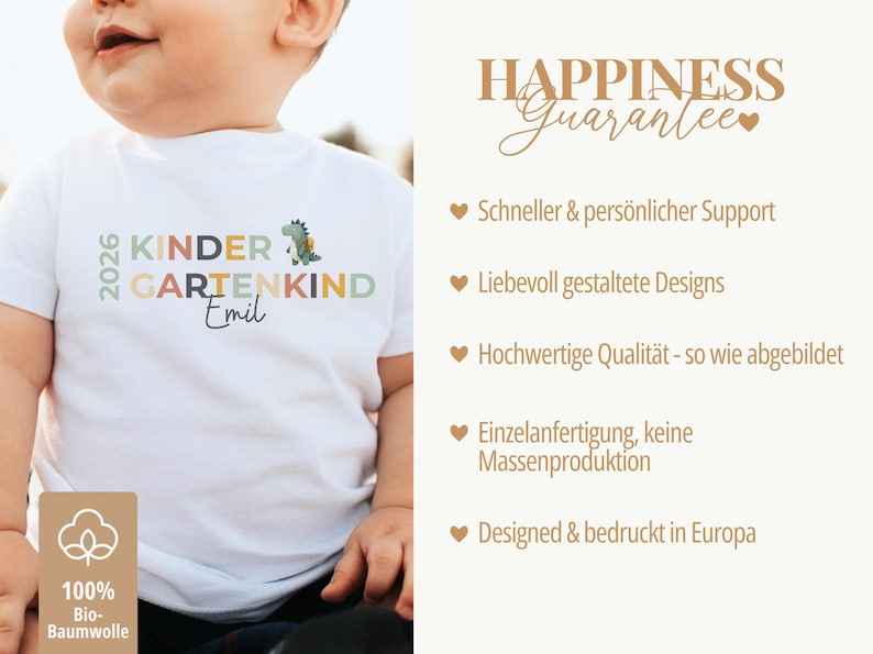 Personalisiertes Kindergartenkind Shirt Dino für Kindergartenstart, Geschenk für Start Kita, T-Shirt mit Namen Erster Kindergartentag imagem 7