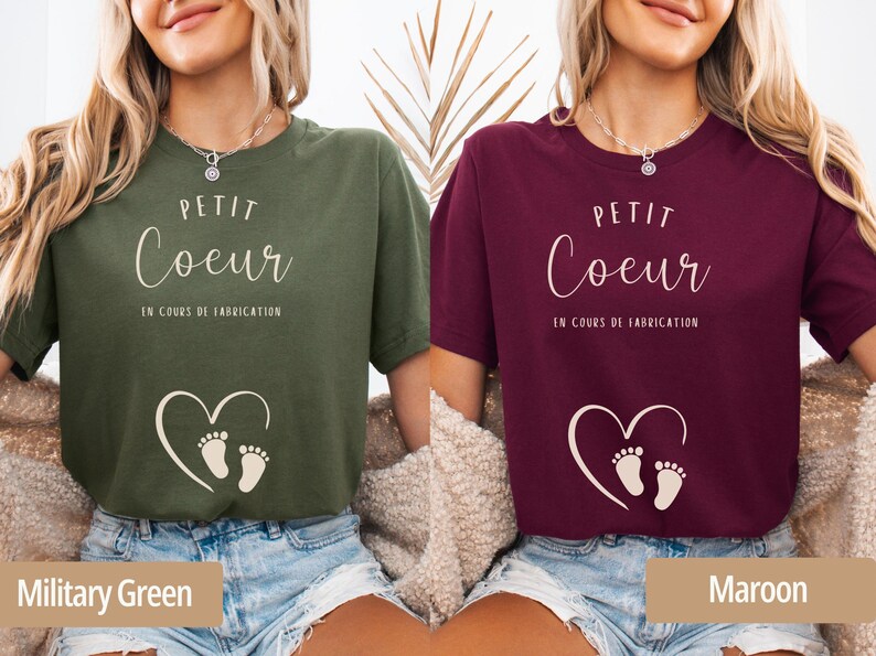 T-shirt annonce grossesse, annonce bébé, cadeau femme enceinte, tshirt grossesse future maman baby reveal petit cœur en cours de fabrication bild 4