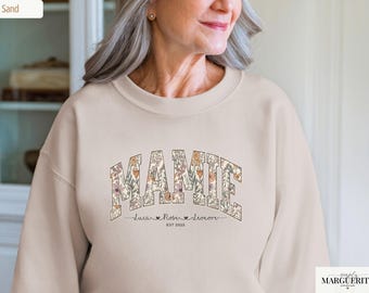 Sweatshirt ou T-Shirt Mamie avec Prénoms, Cadeau Mamie Personnalisé, Pull Grand-Mère Personnalisé, Cadeau Fête des Mamies, Fête des Mères