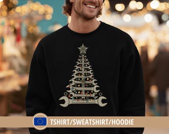 Mechanic Christmas Sweatshirt – Tool Tree Ugly Christmas Sweater – Gift for Handyman, Carpenter, DIY Men – Funny Holiday Workwear Shirt
