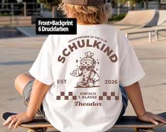 Cool Schulkind Club Shirt Front Back Print 2026 • Einschulung Geschenk Jungen Mädchen • Erster Schultag Personalisiert • Schulanfang T-Shirt
