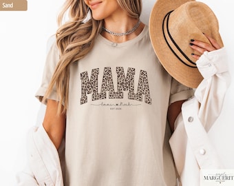 T-shirt Maman personnalisé avec prénoms, T-shirt Maman style léopard, Cadeau pour Maman, Cadeau Fête des Mères, Cadeau Jeune Maman