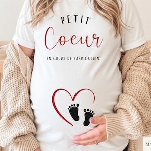 T-shirt annonce grossesse, annonce bébé, cadeau femme enceinte, tshirt grossesse future maman baby reveal petit cœur en cours de fabrication bild 1