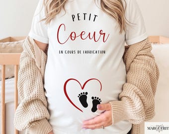 T-shirt annonce grossesse, annonce bébé, cadeau femme enceinte, tshirt grossesse future maman baby reveal petit cœur en cours de fabrication